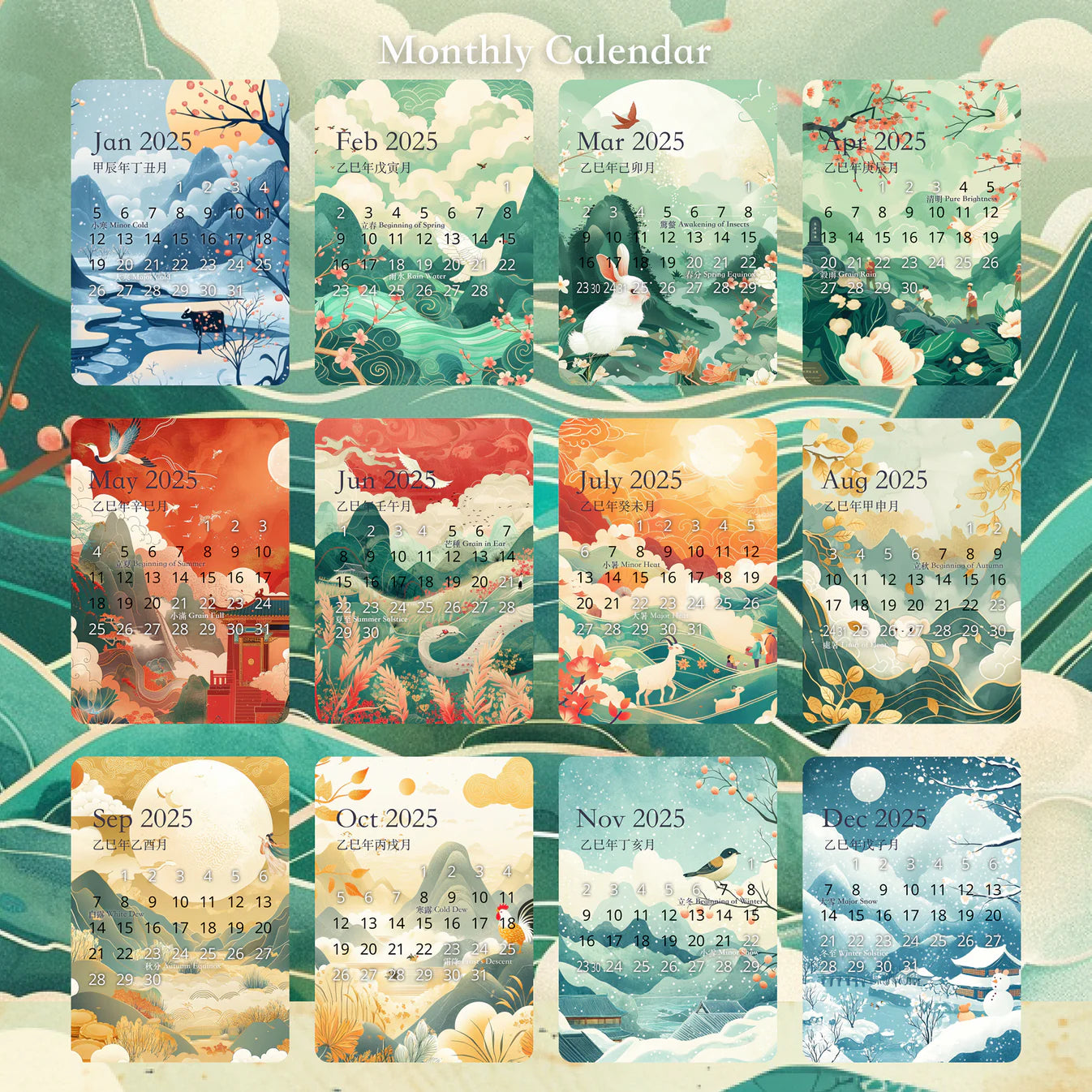 4-in-1 Solar Terms Playing Card Calendar Set 2025